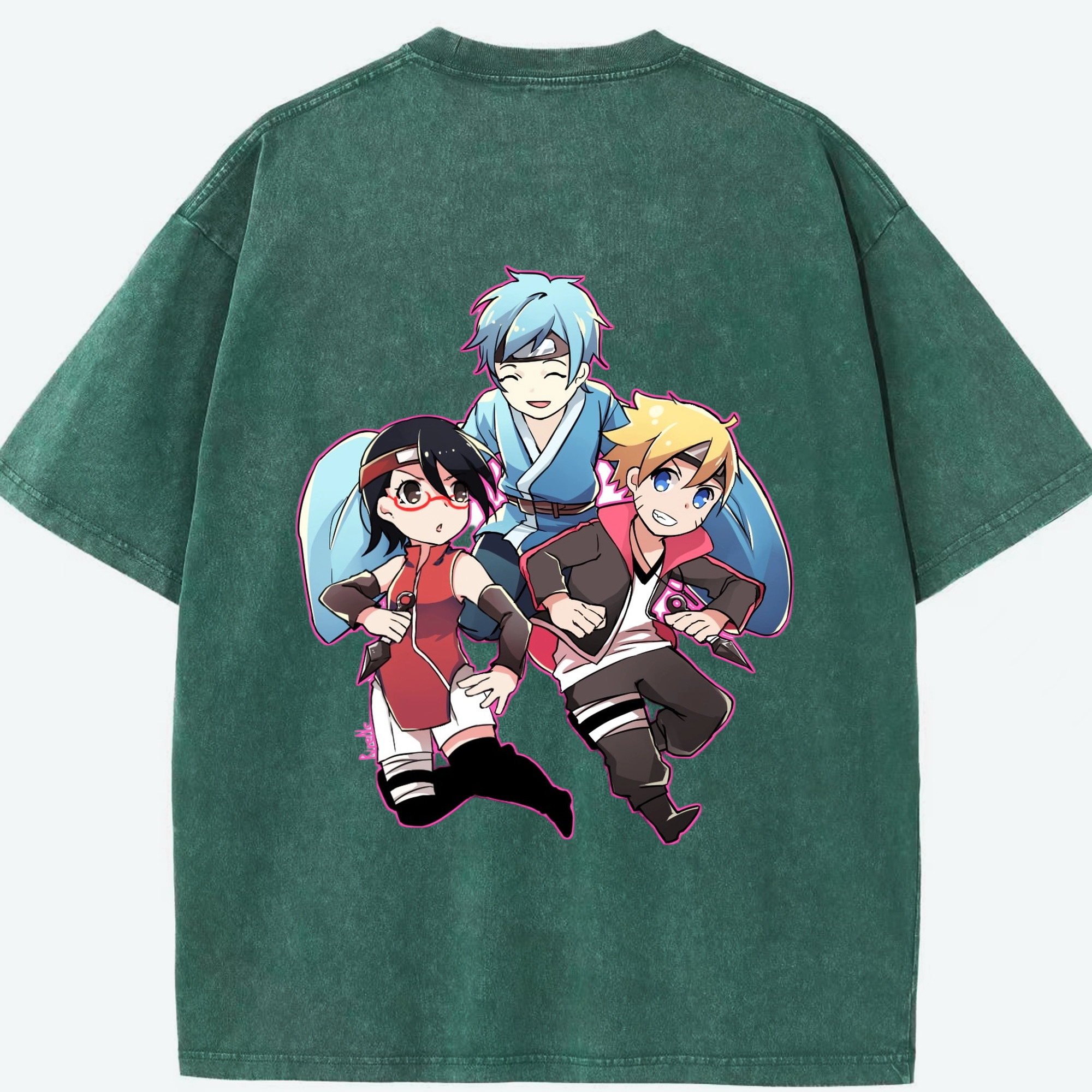 （画像用） NARUTO -ナルト- うちは サラダ Uchiha Sarada 綿100% ヴィンテージ風 半袖Tシャツ（背面プリント）